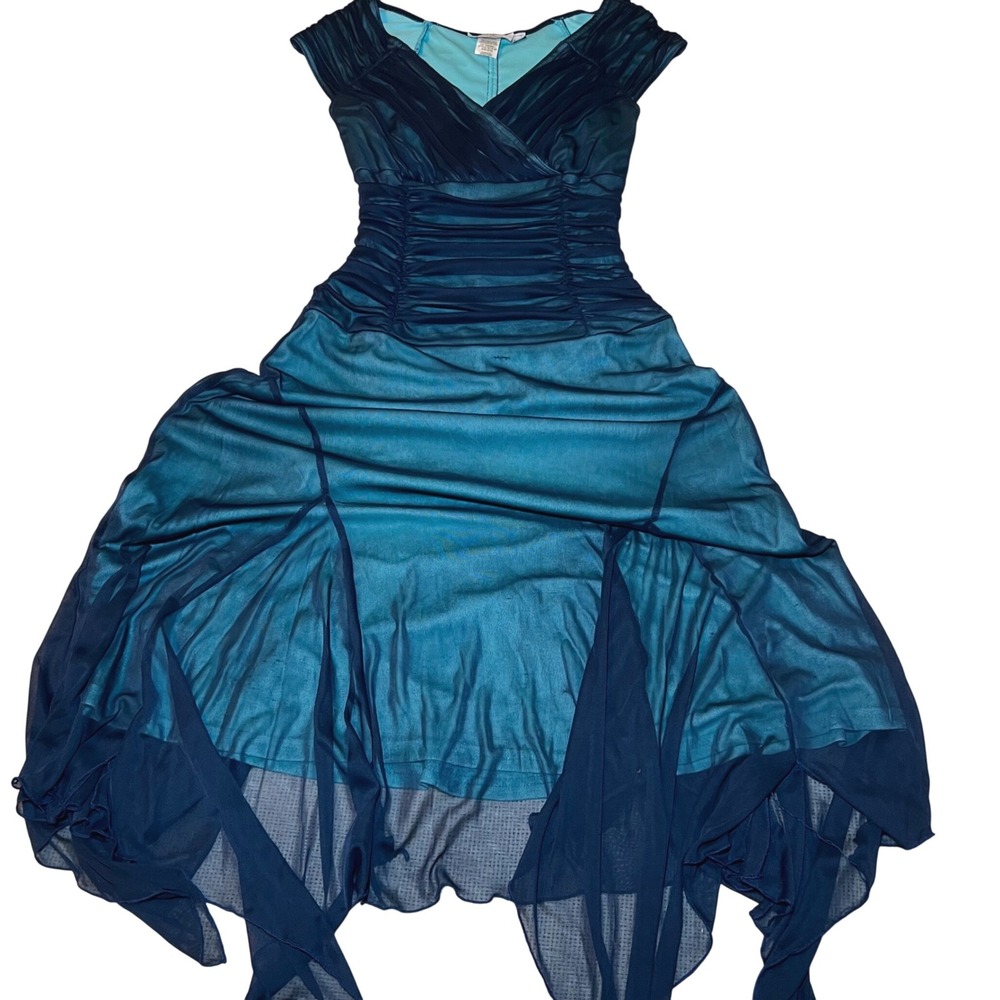 Vintage 90s Fairycore Ruched Handkerchief Hem Whimsical Dress S/M